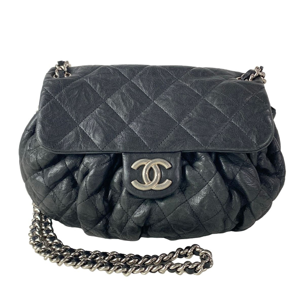 Chanel Shoulder Bag Chain Around Black Silver Leather