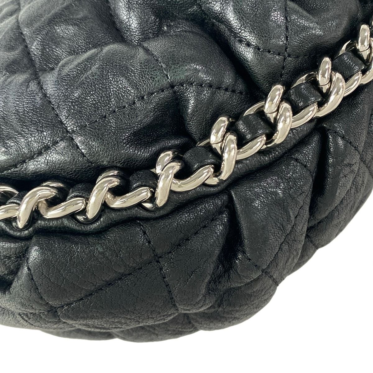 Chanel Shoulder Bag Chain Around Black Silver Leather — view 8