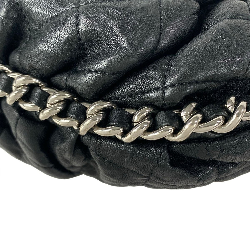 Chanel Shoulder Bag Chain Around Black Silver Leather — view 9