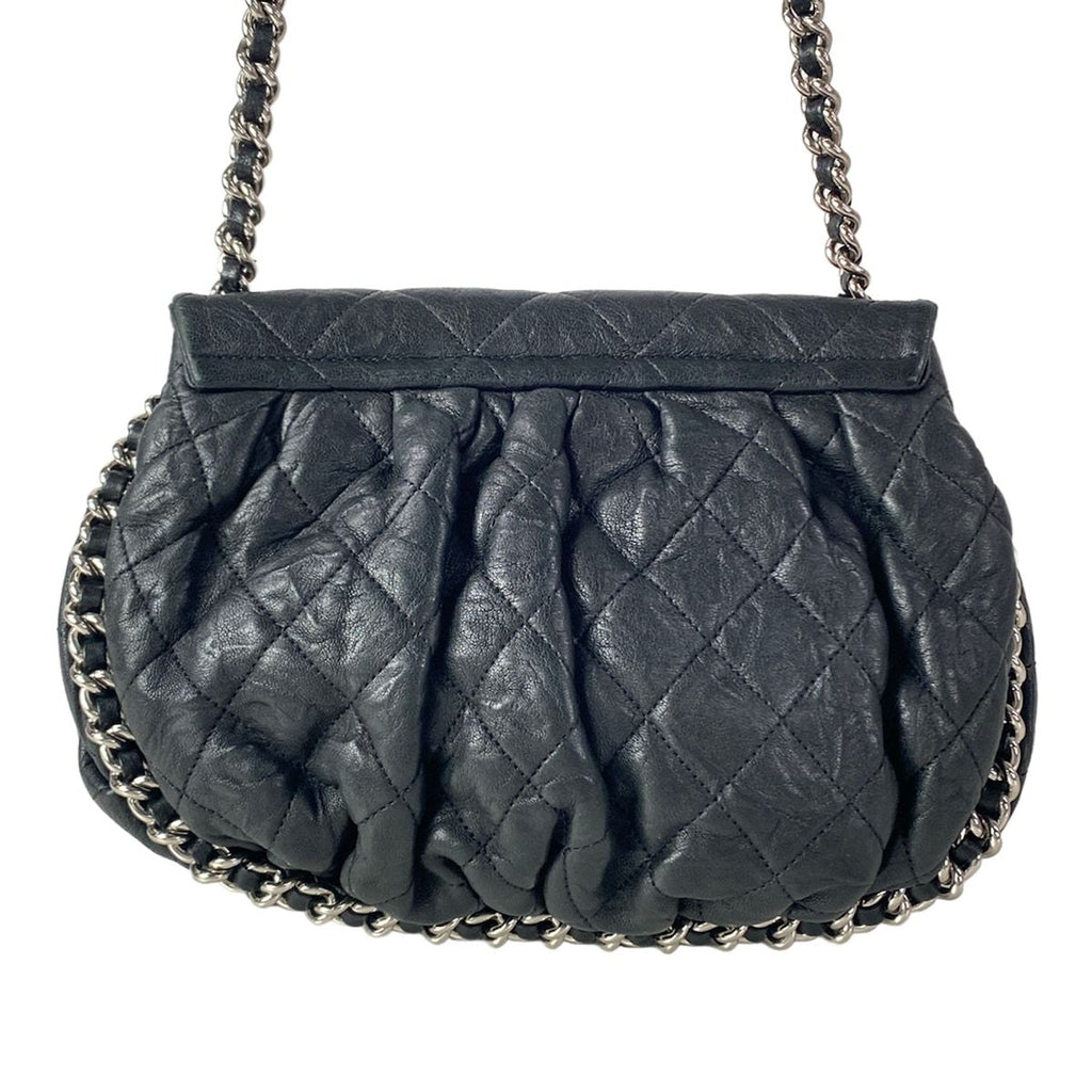 Chanel Shoulder Bag Chain Around Black Silver Leather — view 3