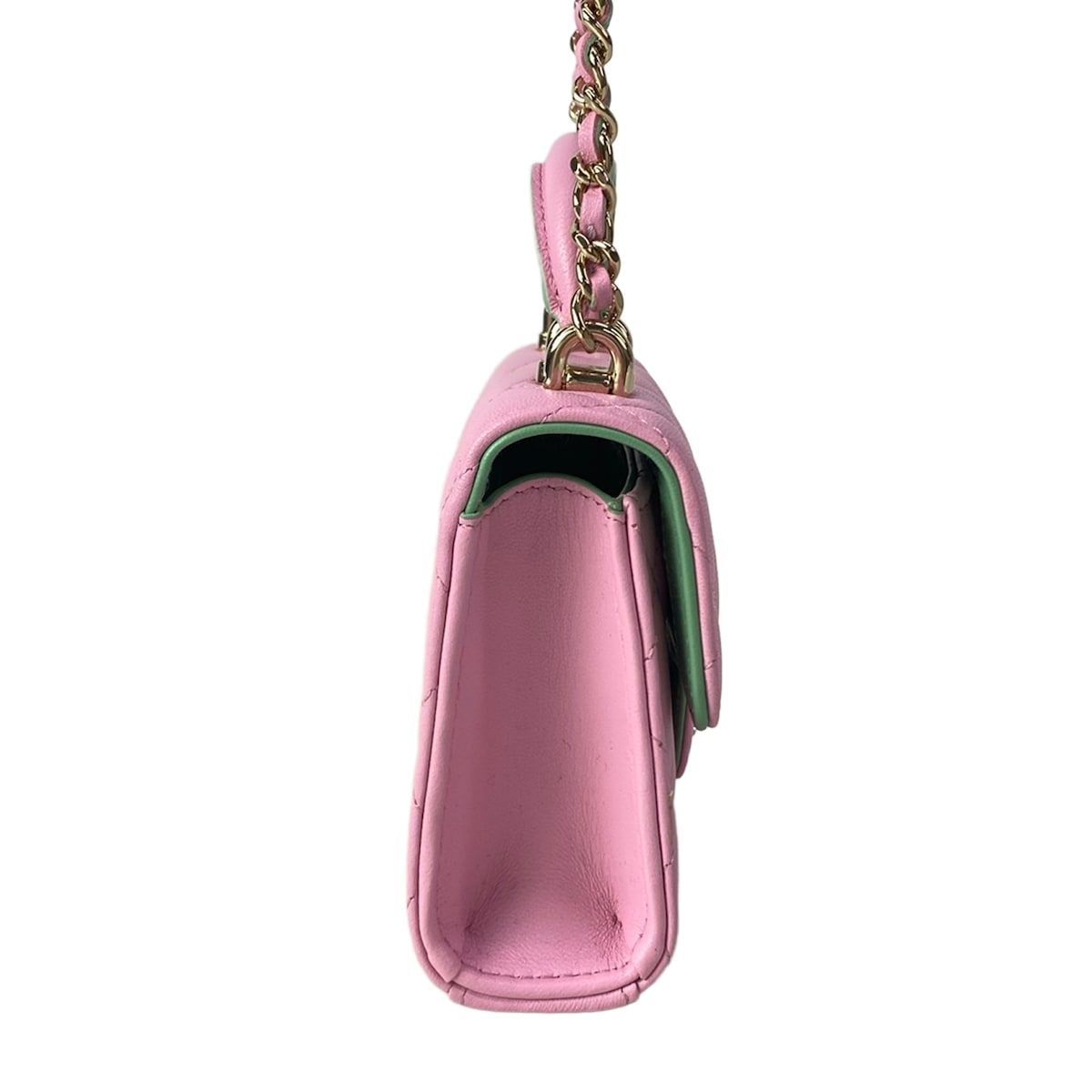 Chanel Shoulder Bag Quilted Chain Clutch Pink Light Green Lambskin — view 2