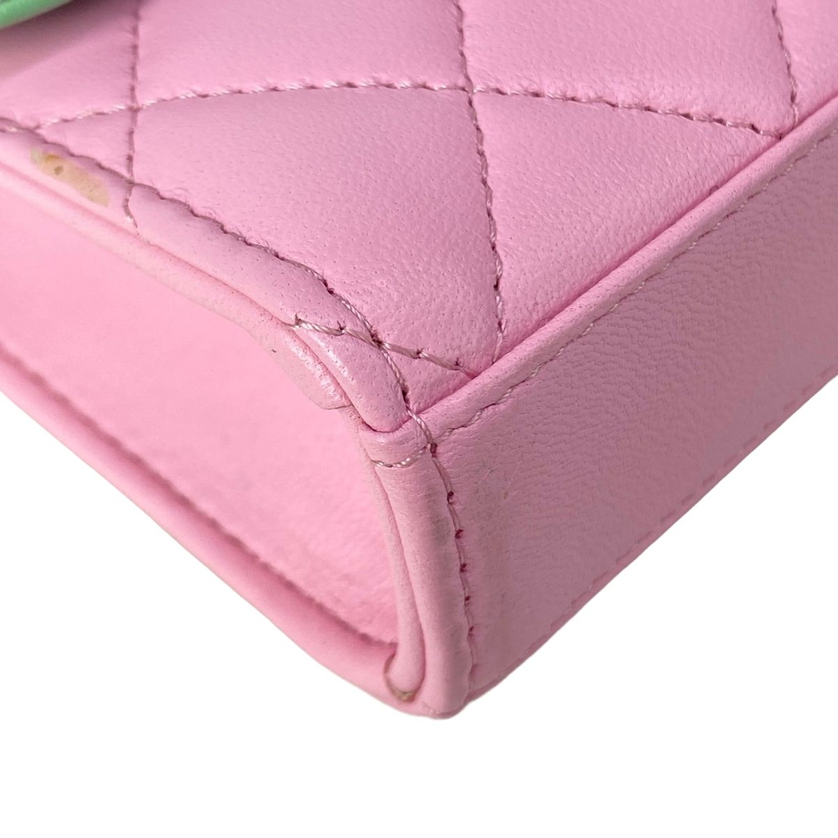 Chanel Shoulder Bag Quilted Chain Clutch Pink Light Green Lambskin — view 6