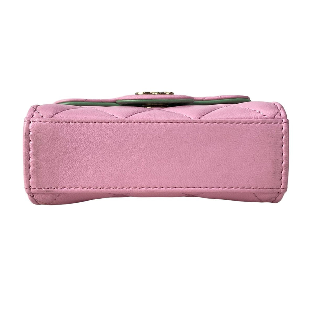 Chanel Shoulder Bag Quilted Chain Clutch Pink Light Green Lambskin — view 5