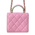 Chanel Shoulder Bag Quilted Chain Clutch Pink Light Green Lambskin — view 3