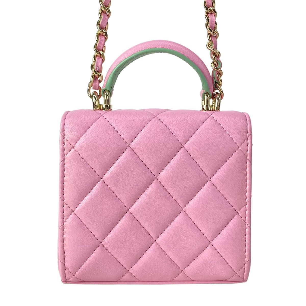 Chanel Shoulder Bag Quilted Chain Clutch Pink Light Green Lambskin — view 3