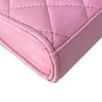 Chanel Shoulder Bag Quilted Chain Clutch Pink Light Green Lambskin — view 8