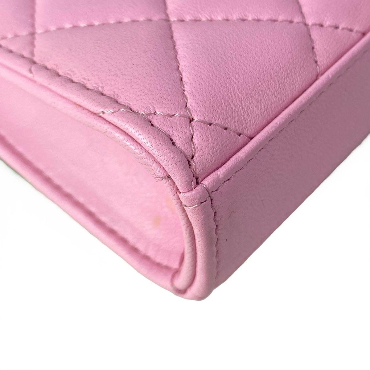 Chanel Shoulder Bag Quilted Chain Clutch Pink Light Green Lambskin — view 8