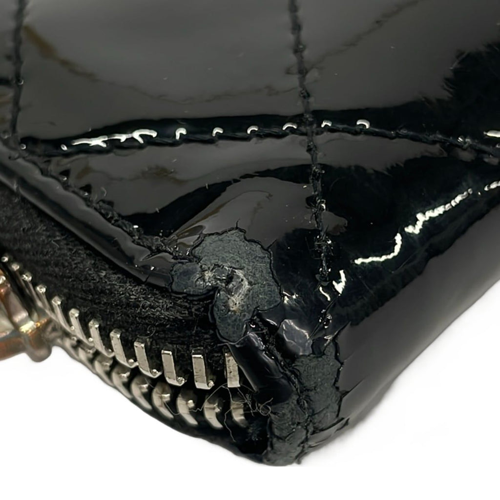 Chanel Wallet Quilted Black Silver Zip Around Leather — view 7