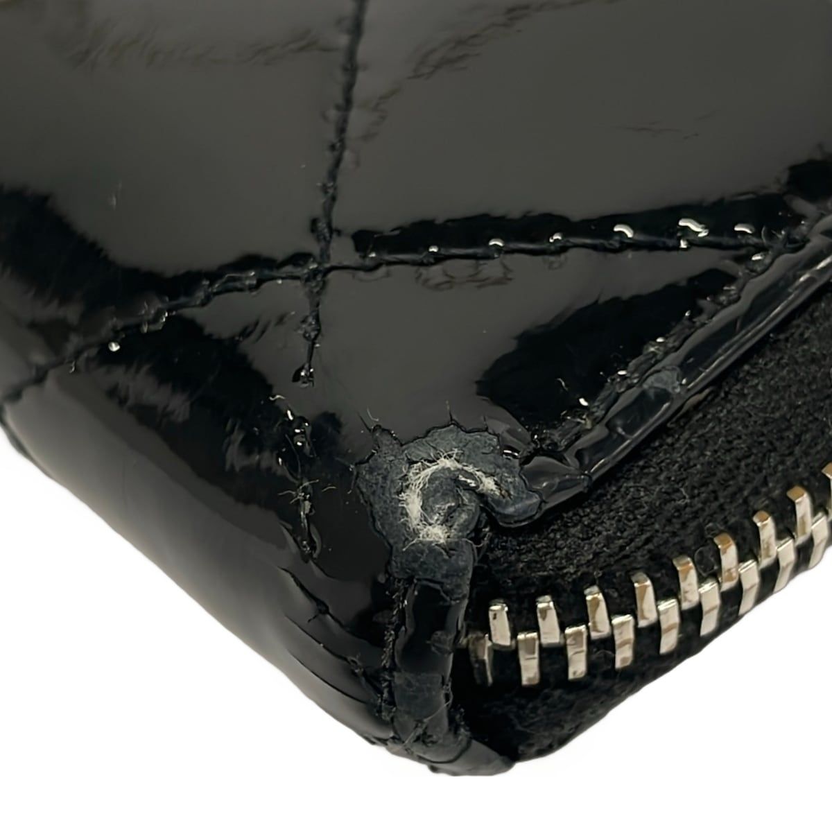 Chanel Wallet Quilted Black Silver Zip Around Leather — view 6