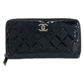 Chanel Wallet Quilted Black Silver Zip Around Leather