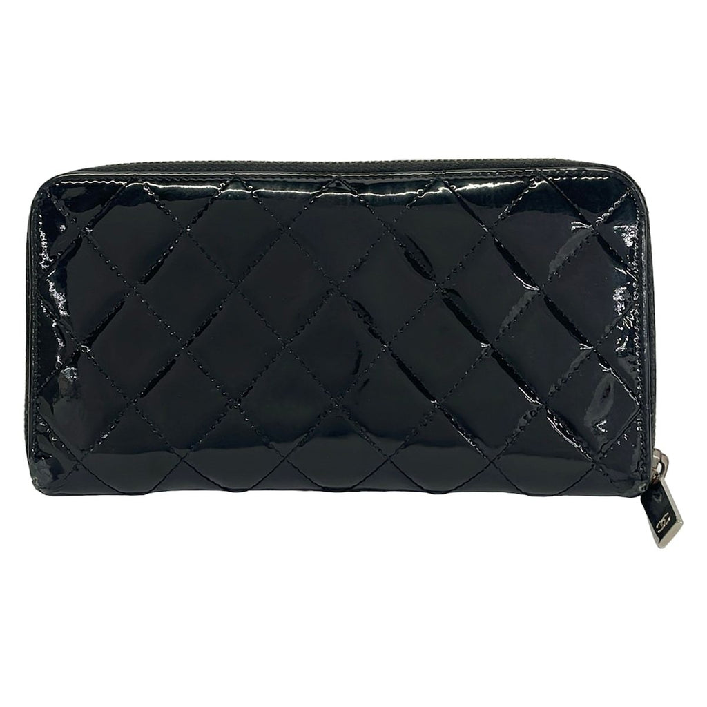 Chanel Wallet Quilted Black Silver Zip Around Leather — view 2