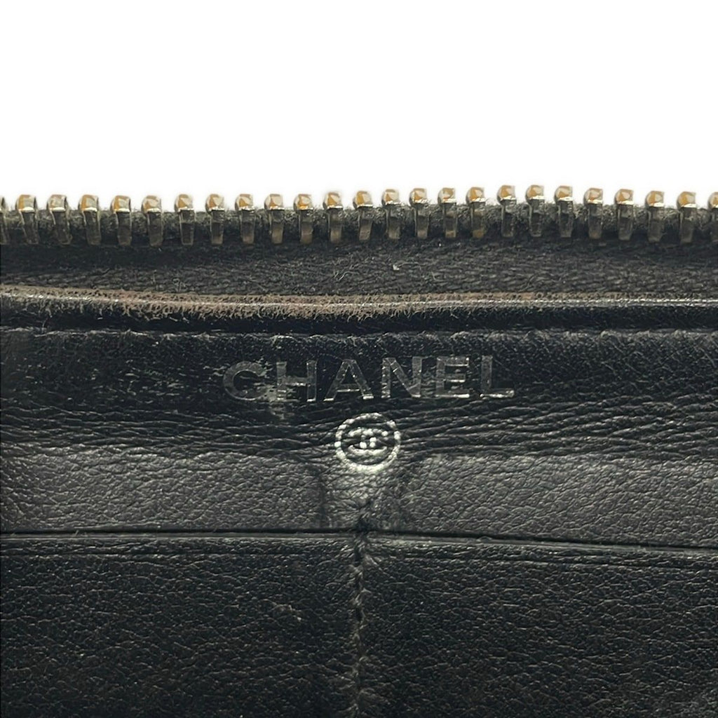 Chanel Wallet Quilted Black Silver Zip Around Leather — view 5