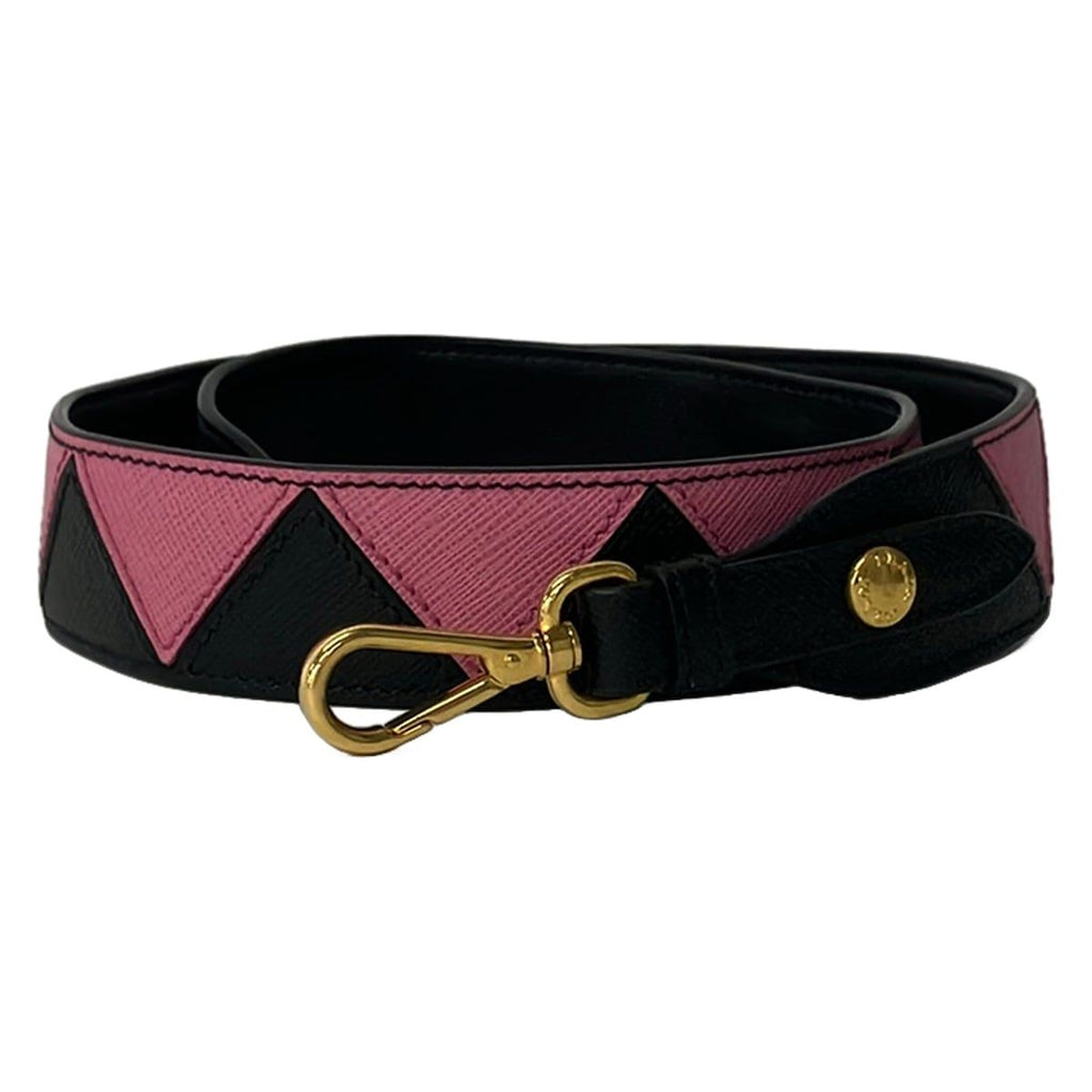 Prada Shoulder Strap Black Pink Gold Leather