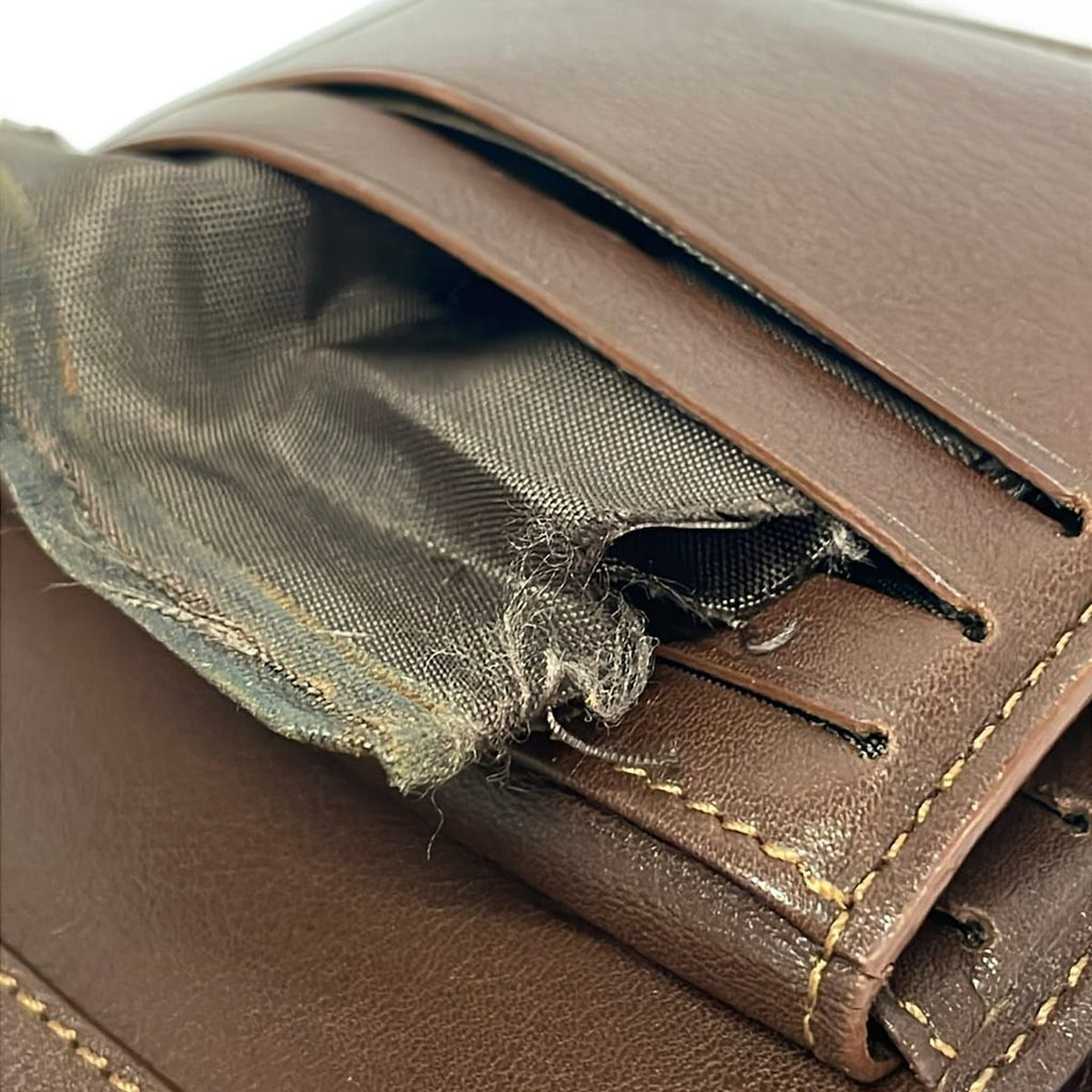 Celine Hook Wallet Paris Macadam Navy Dark Brown Leather