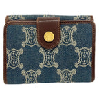 Celine Hook Wallet Paris Macadam Navy Dark Brown Leather