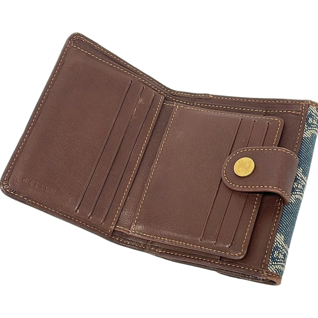 Celine Hook Wallet Paris Macadam Navy Dark Brown Leather