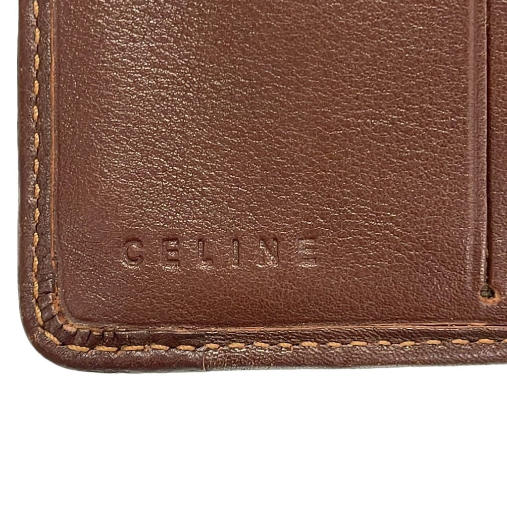 Celine Hook Wallet Paris Macadam Navy Dark Brown Leather