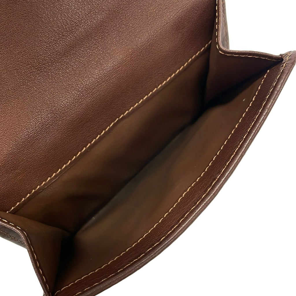 Celine Hook Wallet Paris Macadam Navy Dark Brown Leather