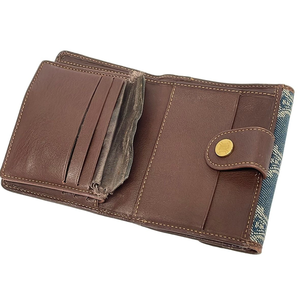 Celine Hook Wallet Paris Macadam Navy Dark Brown Leather