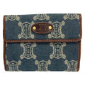 Celine Hook Wallet Paris Macadam Navy Dark Brown Leather