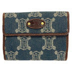 Celine Hook Wallet Paris Macadam Navy Dark Brown Leather