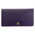 Chanel Bifold Wallet Purple CC Logo Gold Leather