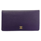 Chanel Bifold Wallet Purple CC Logo Gold Leather
