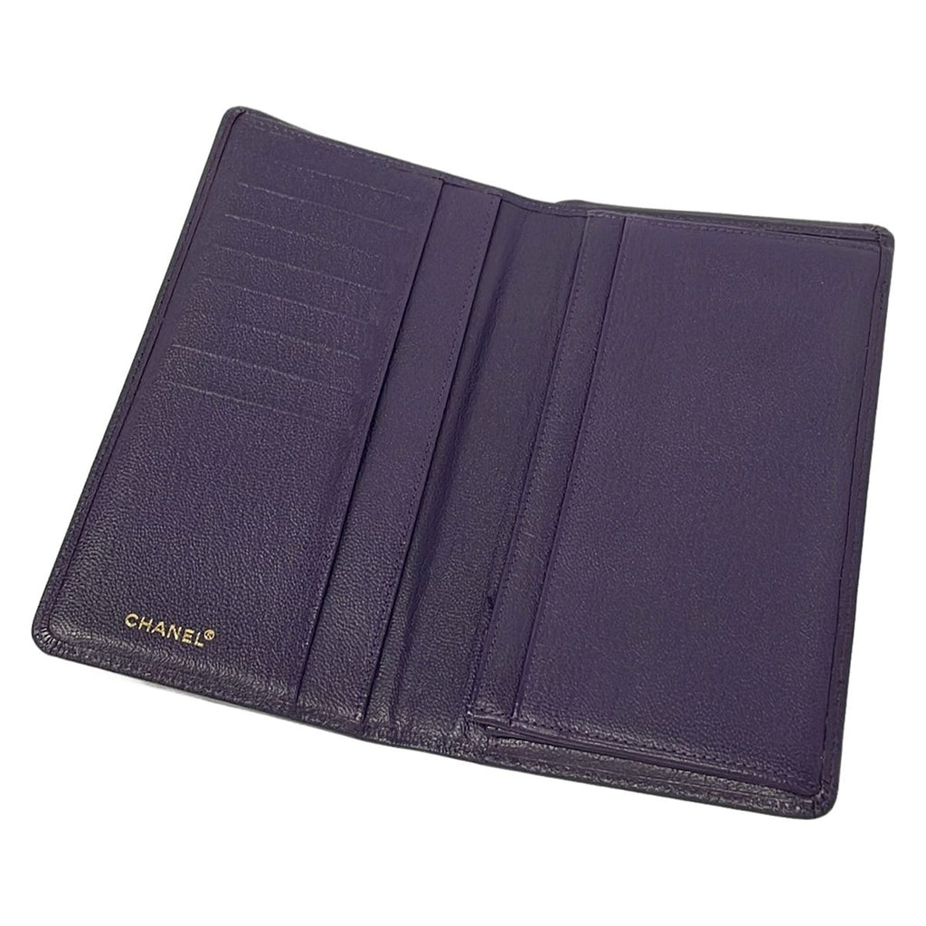 Chanel Bifold Wallet Purple CC Logo Gold Leather — view 3