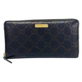 Gucci Wallet Metal Bar Guccissima Line Black Zip Around Leather