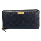 Gucci Wallet Metal Bar Guccissima Line Black Zip Around Leather