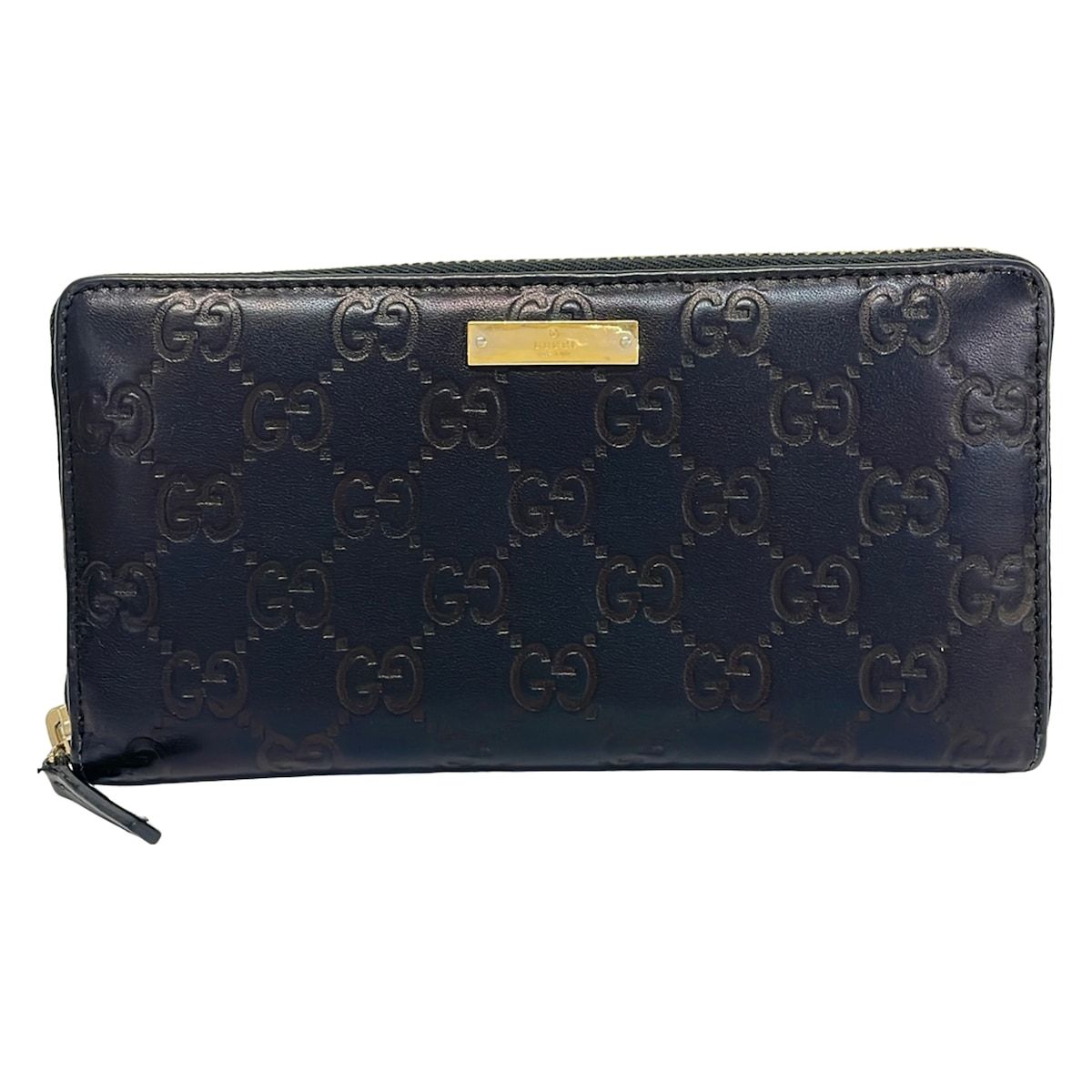 Gucci Wallet Metal Bar Guccissima Line Black Zip Around Leather