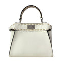 Fendi Handbag Peekaboo Iconic Small Selleria White Beige Dark Brown Leather