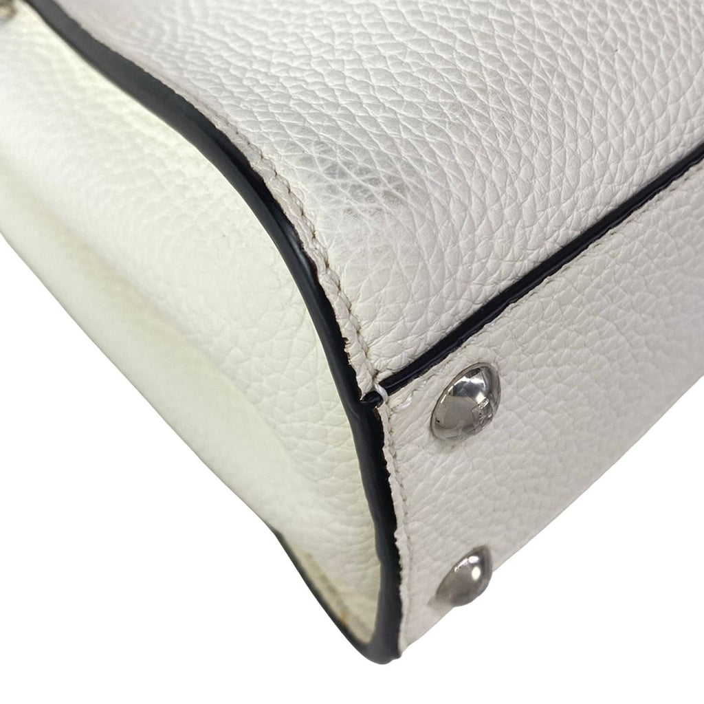 Fendi Handbag Peekaboo Iconic Small Selleria White Beige Dark Brown Leather — view 6