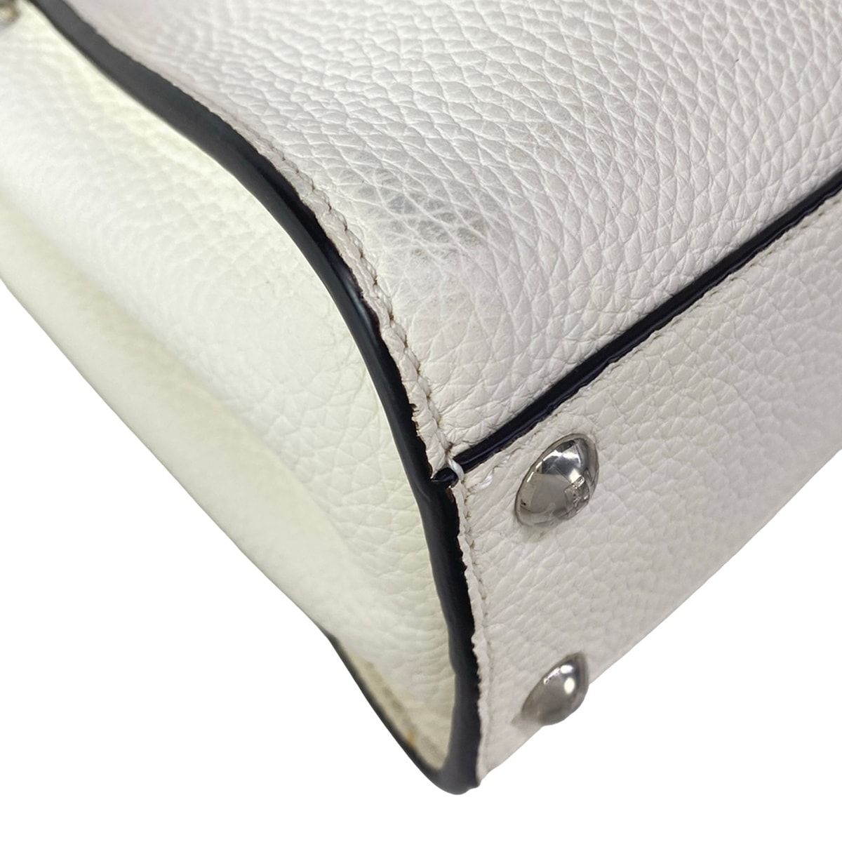 Fendi Handbag Peekaboo Iconic Small Selleria White Beige Dark Brown Leather — view 6