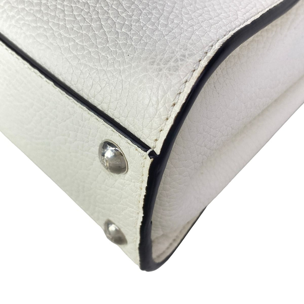 Fendi Handbag Peekaboo Iconic Small Selleria White Beige Dark Brown Leather — view 7