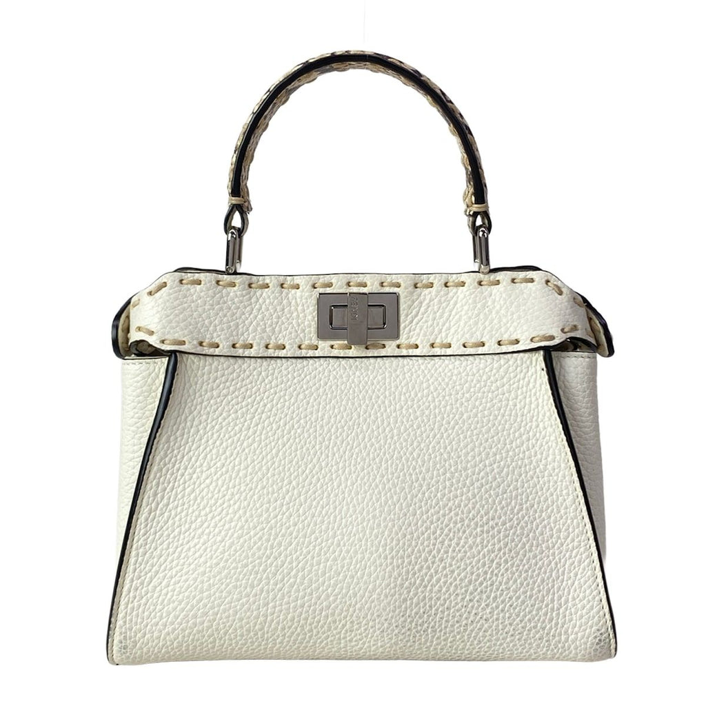 Fendi Handbag Peekaboo Iconic Small Selleria White Beige Dark Brown Leather — view 3