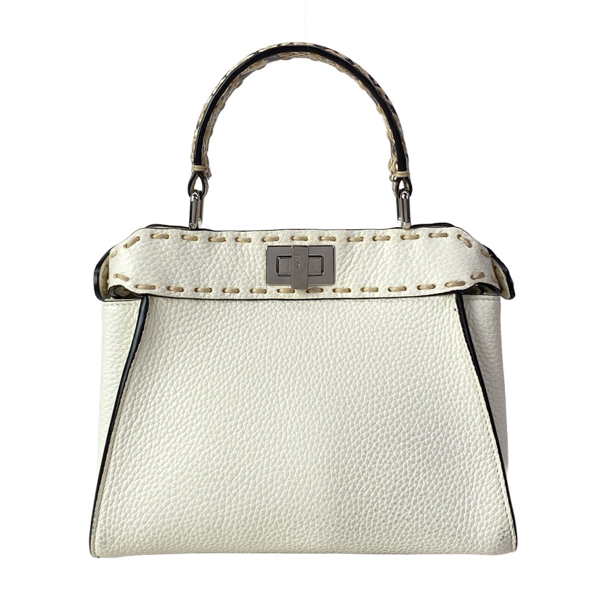 Fendi Handbag Peekaboo Iconic Small Selleria White Beige Dark Brown Leather — view 3