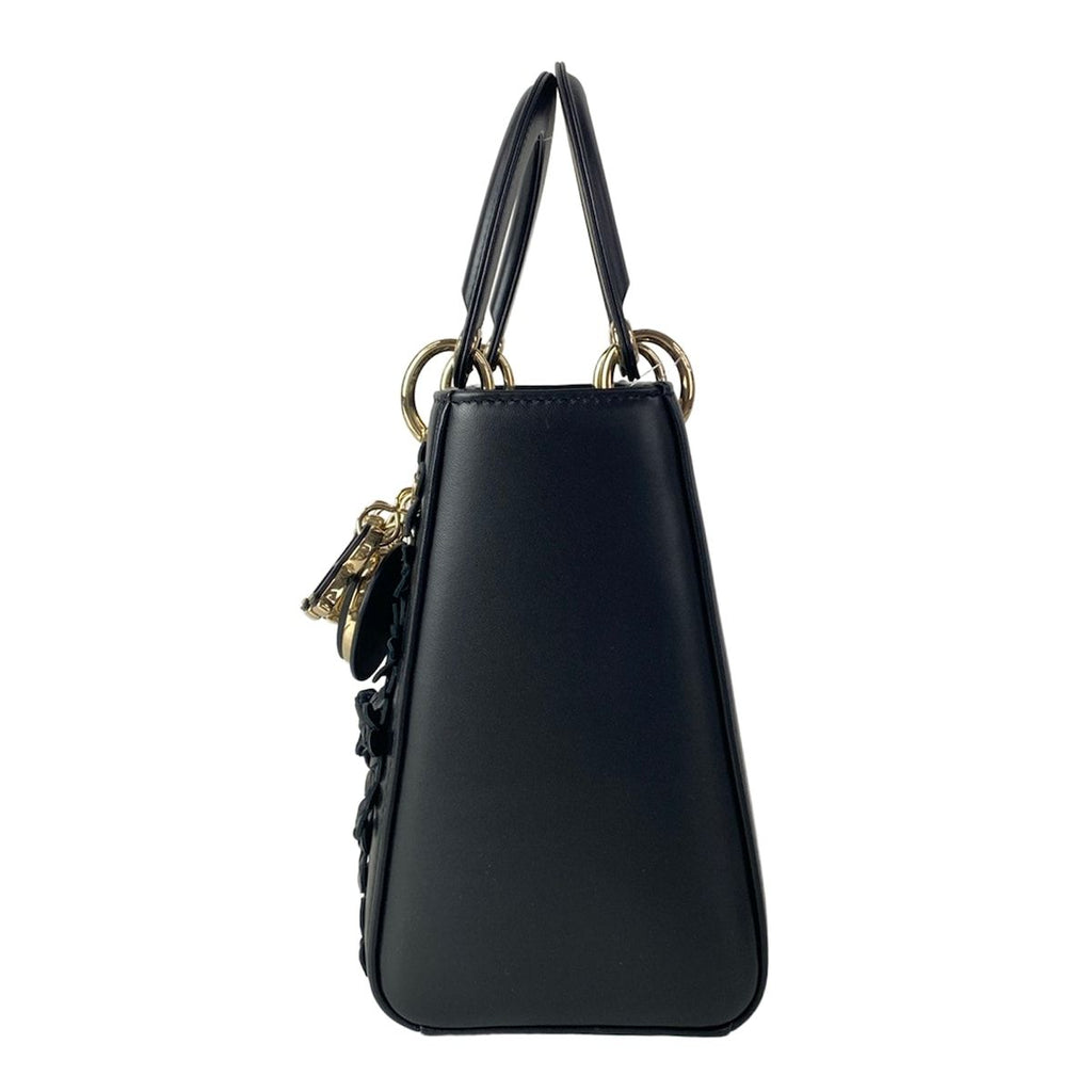 Dior Handbag Lady Bag Black Flower Leather — view 4