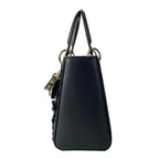 Dior Handbag Lady Bag Black Flower Leather — view 4