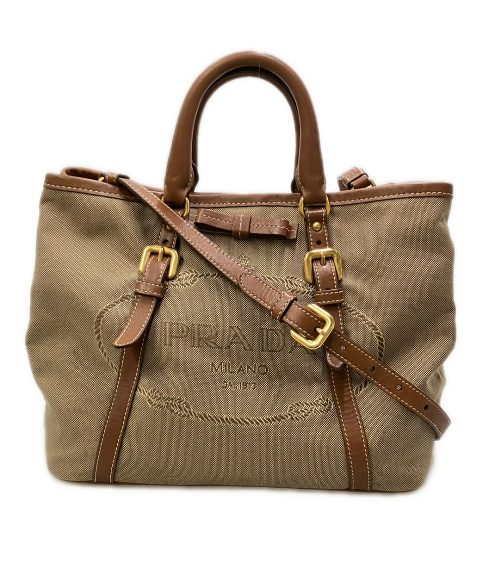 Prada Tote Shoulder Bag 2-Way Crossbody Leather Canvas