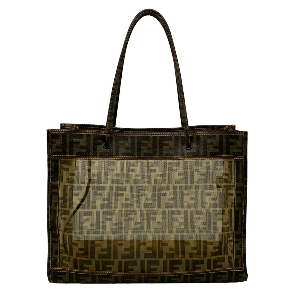 Fendi Tote Zucca Pattern Brown Black Mesh