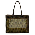 Fendi Tote Zucca Pattern Brown Black Mesh