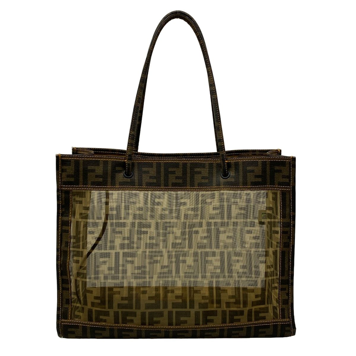 Fendi Tote Zucca Pattern Brown Black Mesh