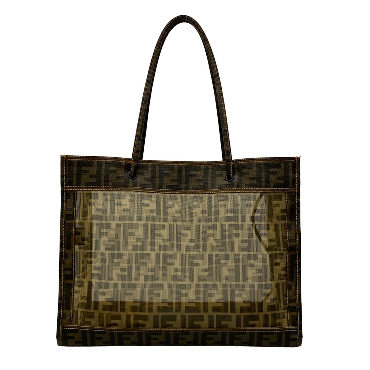 Fendi Tote Zucca Pattern Brown Black Mesh — view 3