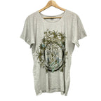 Hermes Short Sleeve T-Shirt 36 S Light Gray Khaki Multi Crew Neck Bird Tree