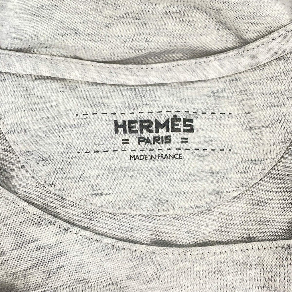 Hermes Short Sleeve T-Shirt 36 S Light Gray Khaki Multi Crew Neck Bird Tree — view 3