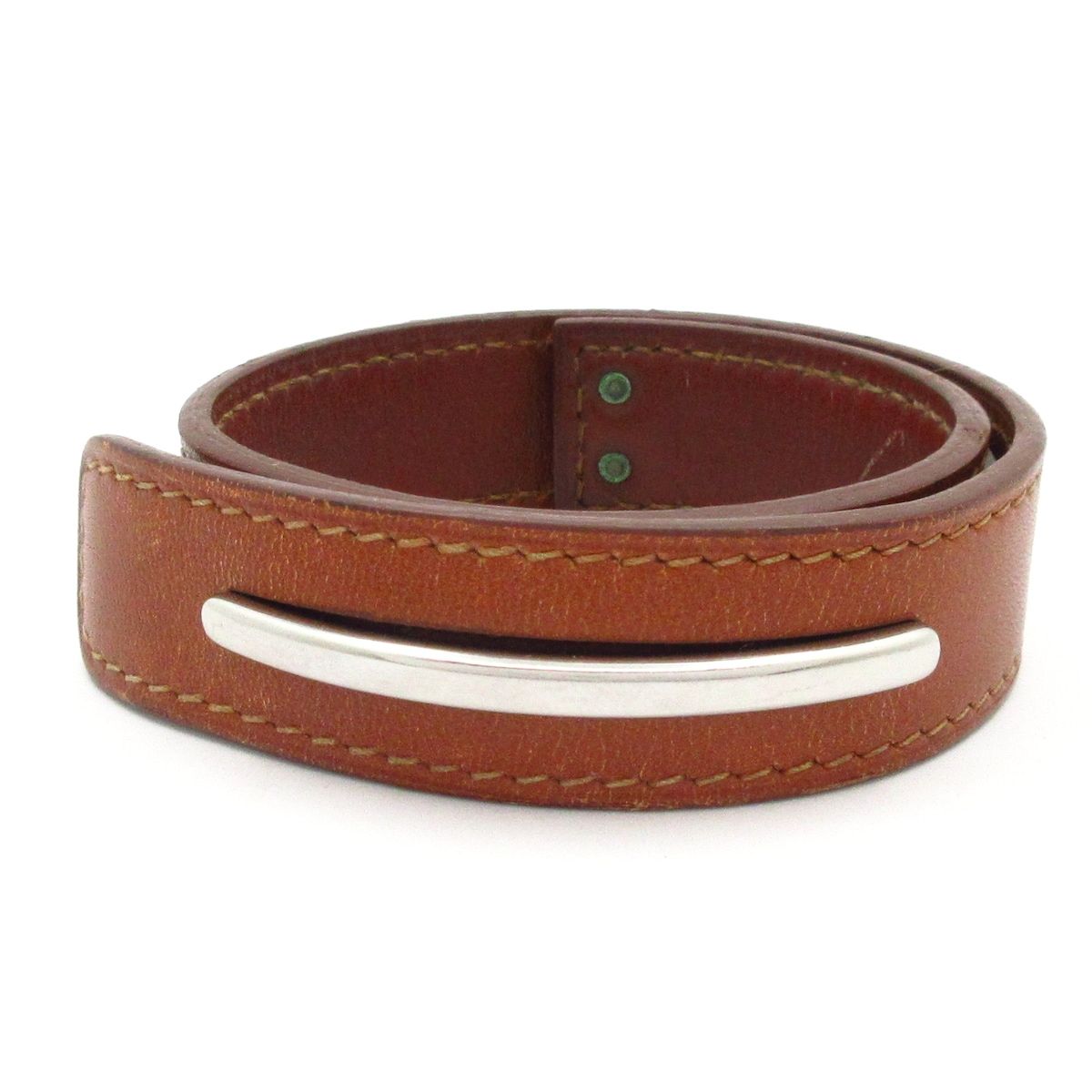 Hermes Bangle Corsair Leather Brown Silver Bracelet
