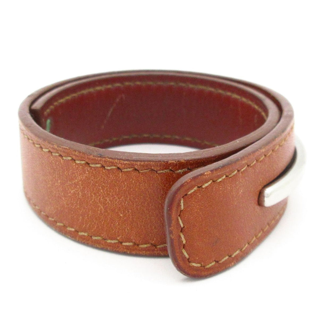 Hermes Bangle Corsair Leather Brown Silver Bracelet — view 2