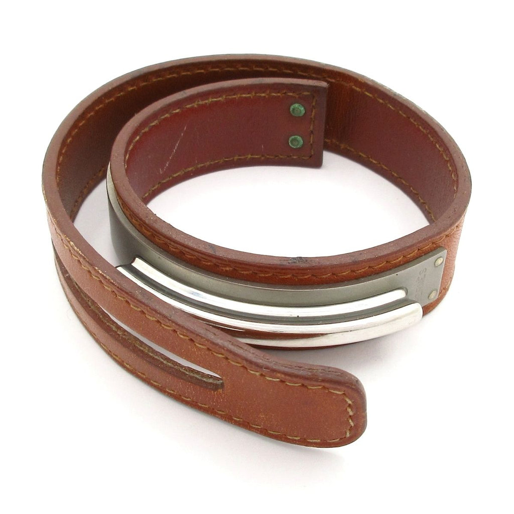 Hermes Bangle Corsair Leather Brown Silver Bracelet — view 5