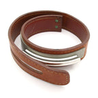 Hermes Bangle Corsair Leather Brown Silver Bracelet — view 5